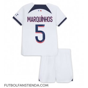 Paris Saint-Germain Marquinhos #5 Segunda Equipación Niños 2023-24 Manga Corta (+ Pantalones cortos)